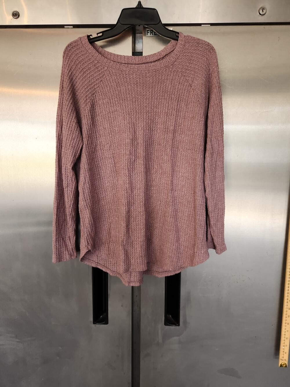 American Eagle Womens Waffle Knit Top L Soft & Sexy Plush Mauve Pink Long Sleeve